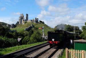 Corfe Castle station on the preserved Swanage Railway