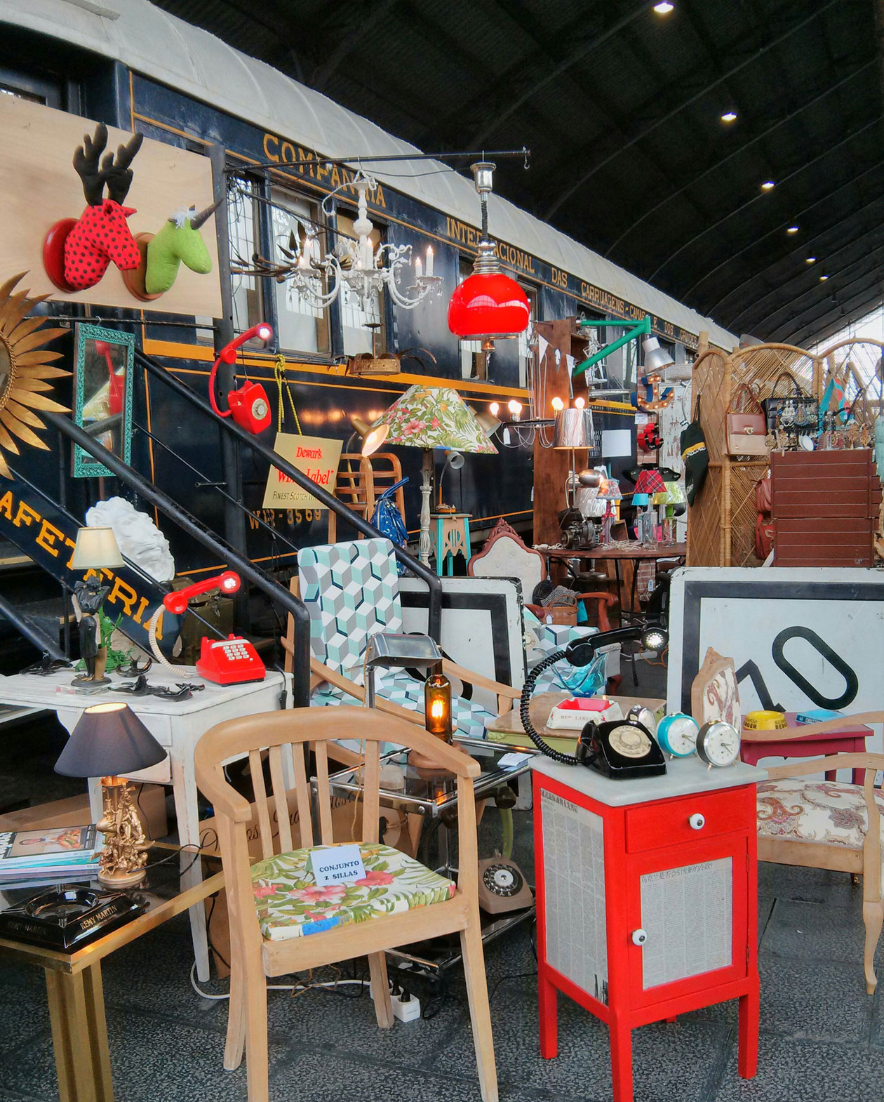 One of the vintage furniture stalls at the Mercado de Motores in Madrid