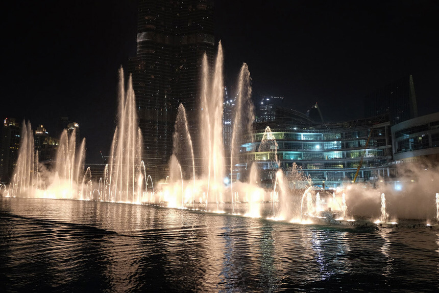 The famous Dubai Fountains are just outside the Dubai Mall and completely free