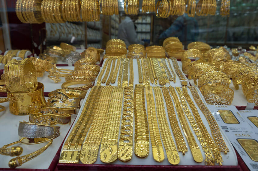 One of the shop windows in the Gold Souk