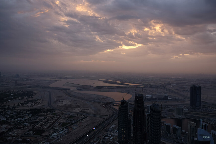 The sunrise reflecting off the Dubai Creek