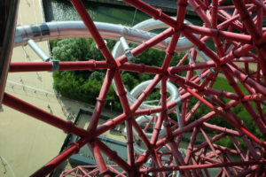 Looking down at one of the corkscrew sections of the Slide