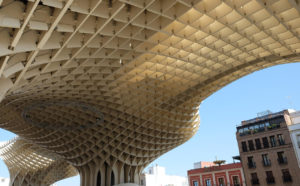 Underneath the Metropol Parasol, the largest wooden structure in the world