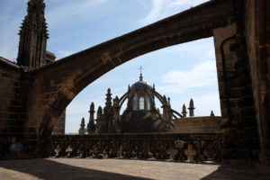 Delicate-looking flying buttresses on the roof of Seville Cathedral