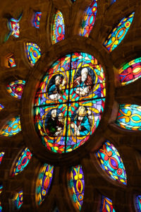 The huge and beautiful stained glass window was incredibly vivid close up