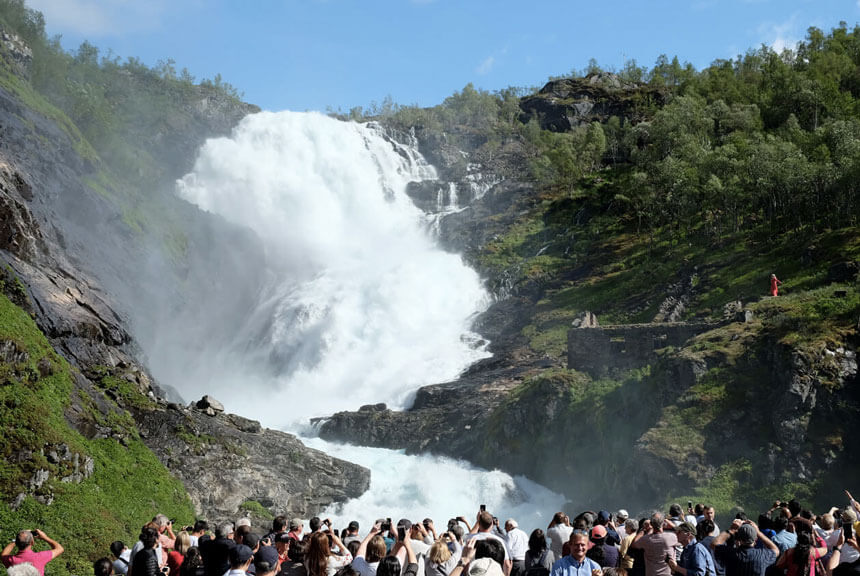 The magnificent Kjossfossen is the single most impressive sight on the Flåm Railway