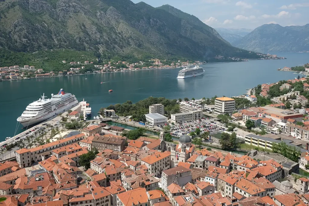 Looking out over the red roofs and fjord-like Bay of Kotor on a trip spending three days in Montenegro