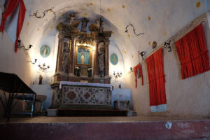 Inside the tiny church, halfway up the mountain