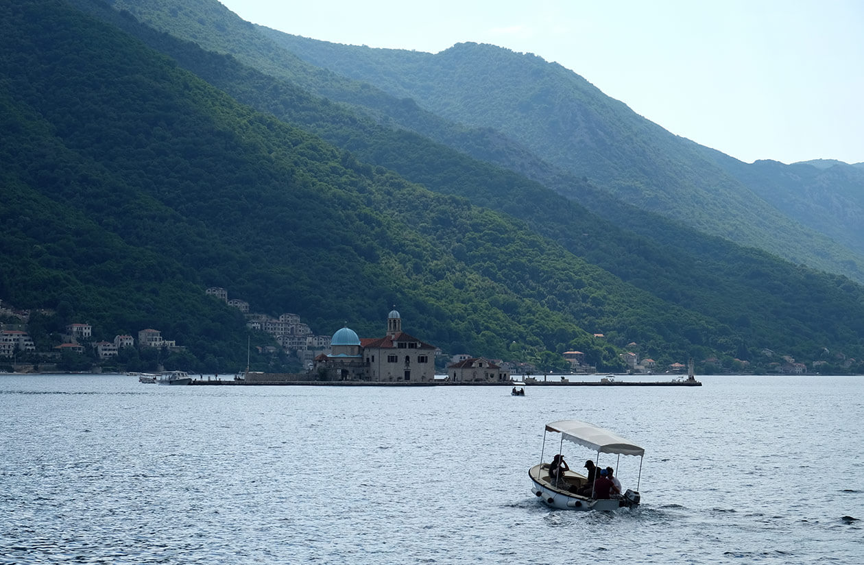 The Church of Our Lady of the Rocks is built on an artificial island