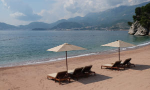 The private beach for guests of the Sveti Stefan resort