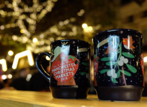 Souvenir mugs from the Manchester Christmas Markets