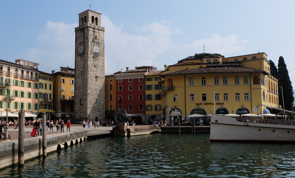 The centre of Riva del Garda with its historic clock tower