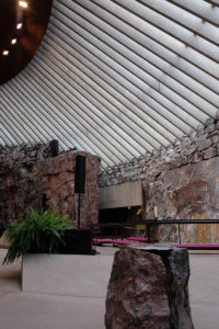 The font and altar in Helsinki's rock church