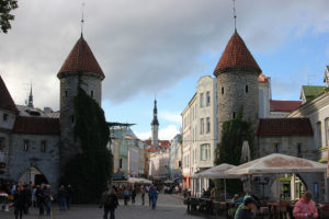 The Viru Gate at the entrance to the old town in Tallinn, Estonia