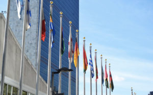 Flags of the world outside the United Nations building in New York