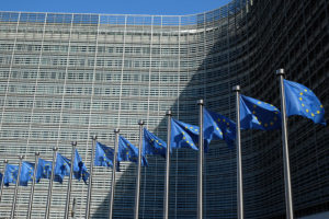 EU flags outside the Berlaymont Building