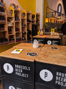 The bar and beer shop at Brussels Beer Project. We visited for a beer tasting and brewery tour.