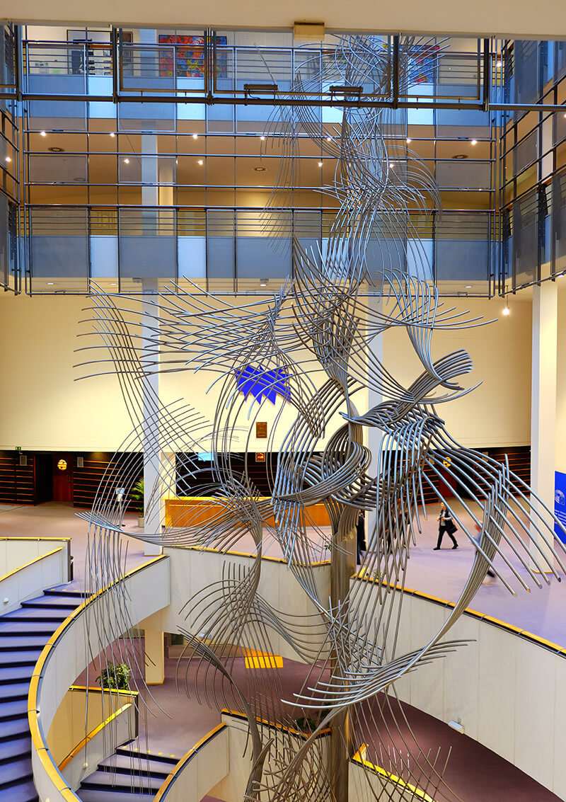 The huge sculpture in the atrium of the European Parliament