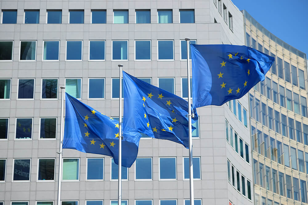 European Union flags in Brussels