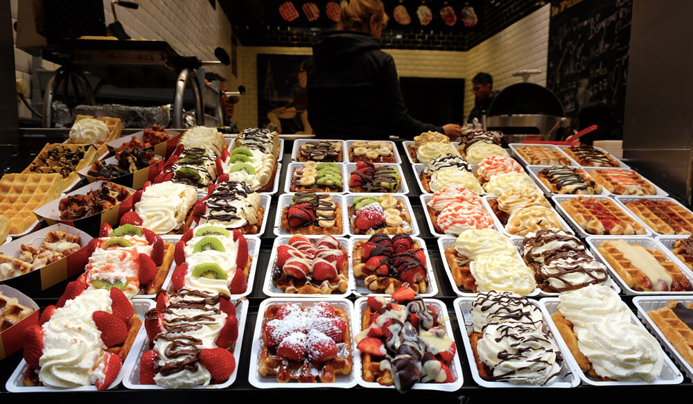 There are amazing waffle shops all over Brussels