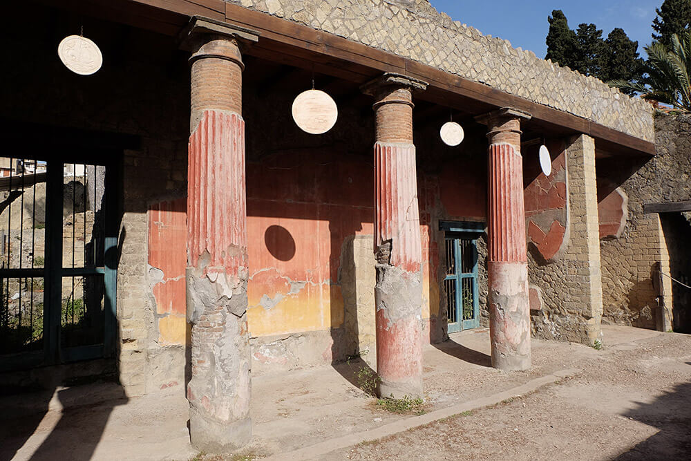 These columns survived with their red decorative paint intact