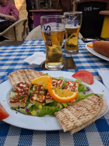 Turkish beer and Cypriot halloumi cheese in North Nicosia