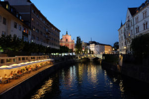 The bridges of Ljubljana at night