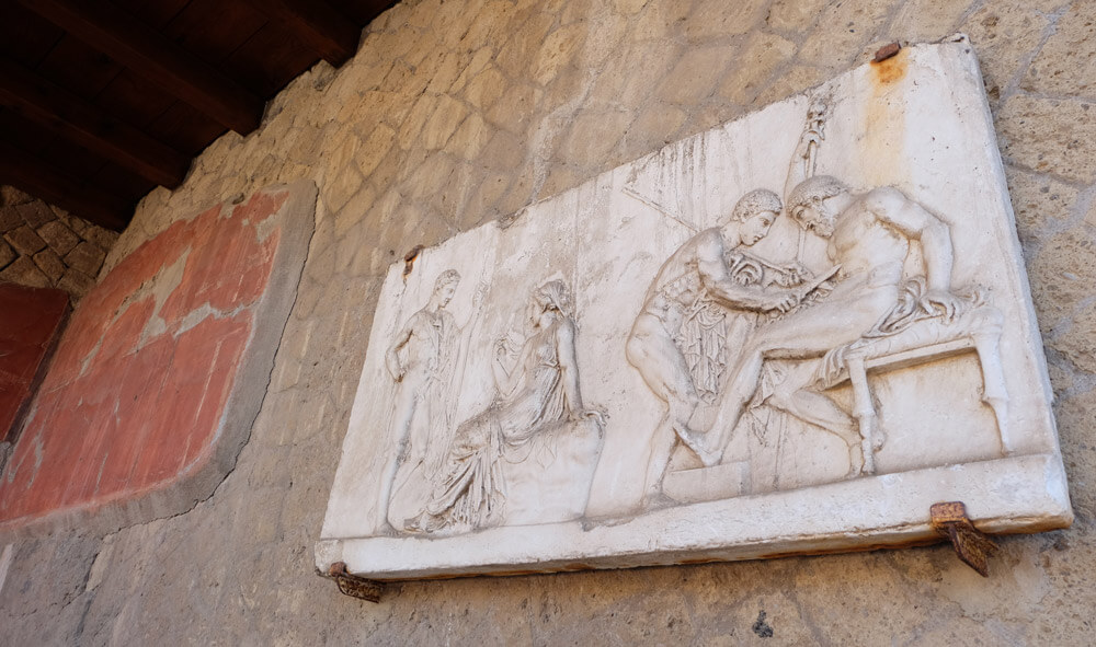 A carved marble frieze in Herculaneum