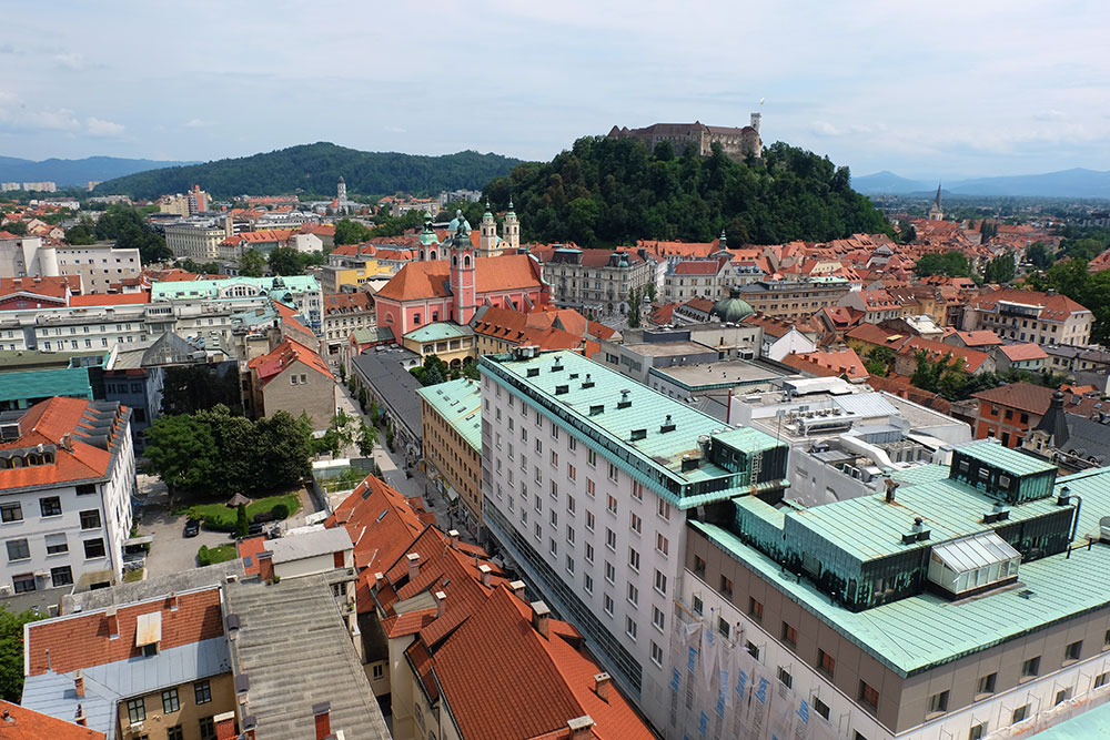 The view from the bar and viewing platform at the top of Ljubljana's Skyscraper is absolutely stunning