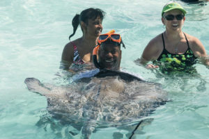Swimming with stingrays on a Western Caribbean cruise to celebrate Bridget's 50th birthday