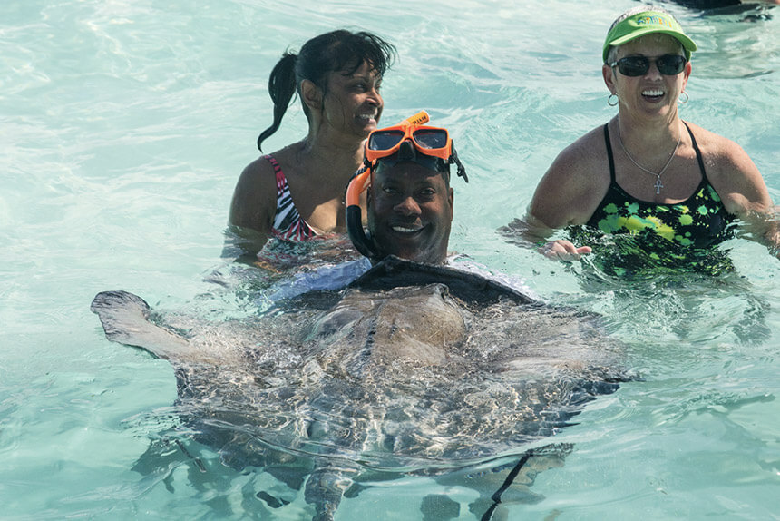Swimming with stingrays on a Western Caribbean cruise to celebrate Bridget's 50th birthday