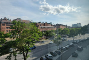 The incredible view from our room at the Premier Inn Hamburg. I loved looking out across the Speicherstadt with the Elbphilharmonie in the distance