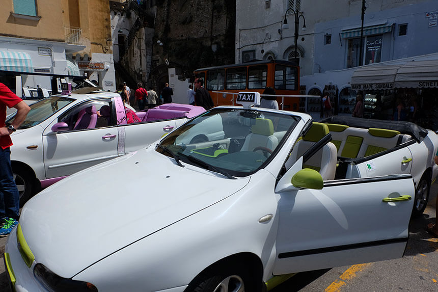 Fancy open-top taxis in Capri
