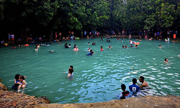 Emerald Pool is a popular natural hot pool in Krabi, Thailand