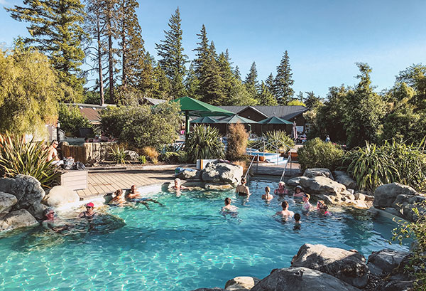 Soaking in Hanmer Springs hot mineral-rich waters