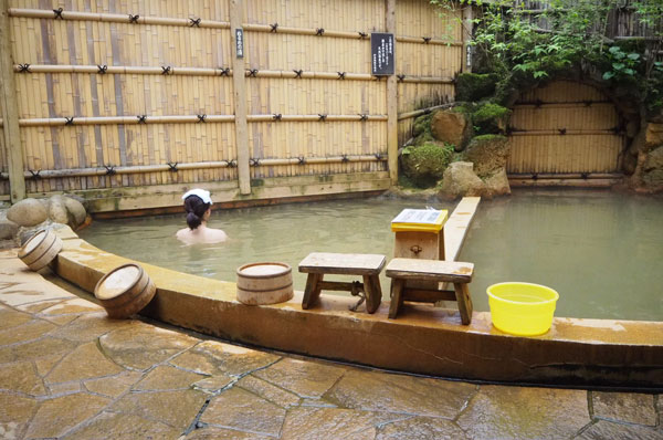 Relaxing in a thermal bath in Ikaho Onsen