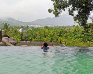 Relaxing in hot mineral spring pools at I-Resort Nha Trang, Vietnam