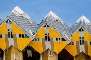 The cube houses of the Overblaak Development in Rotterdam. Image by djedj from Pixabay.