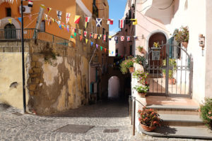 One of the pretty streets in Terra Murata, decorated for a fishing festival