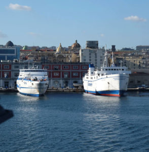 Sailing out of Naples Porta di Massa ferry terminal on our way to Ischia