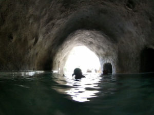The Onphalos pool is in a cave and is the temperature of a warm bath