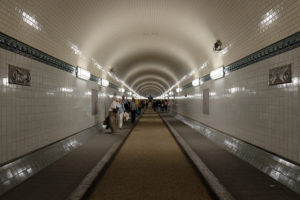 Underneath the river Elbe in the St Pauli Elbstunnel