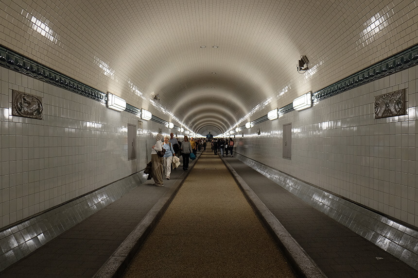 Underneath the river Elbe in the St Pauli Elbstunnel