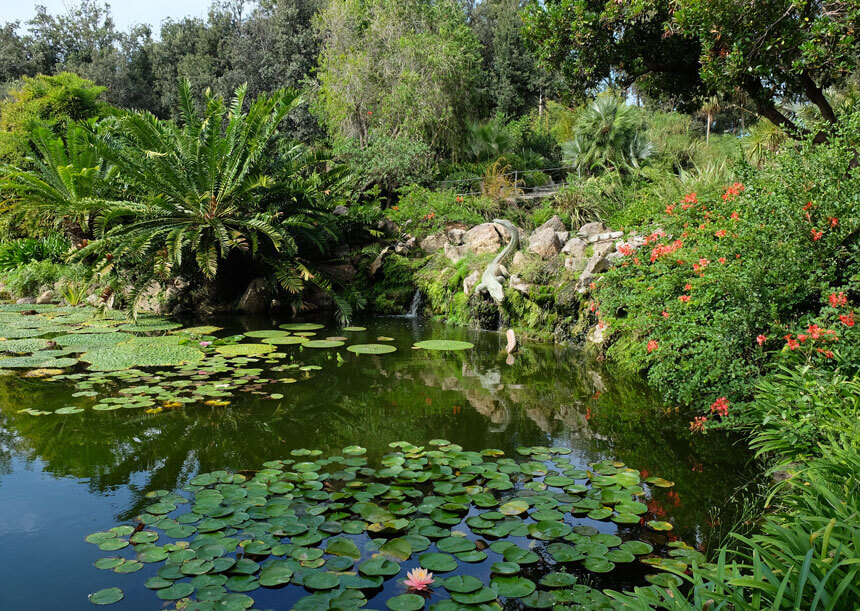 The Crocodile Waterfall. The bronze crocodile is very lifelike!