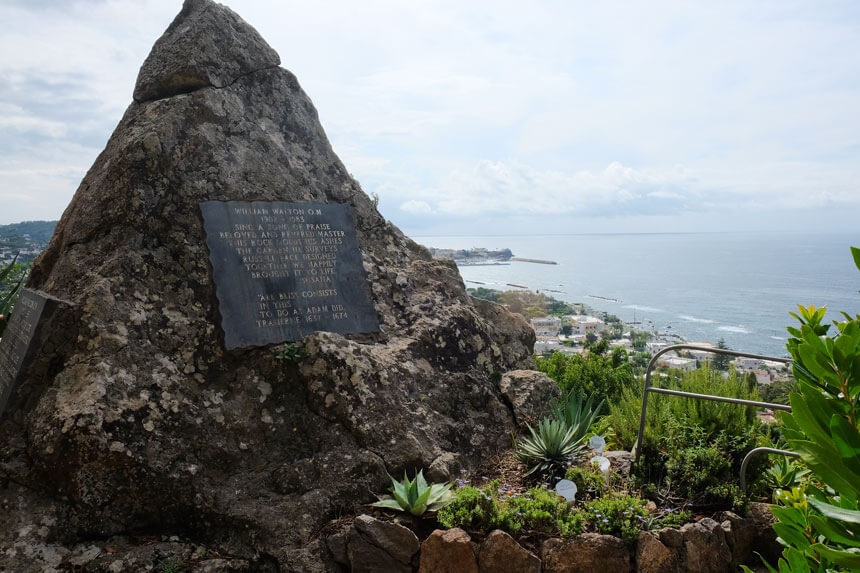 William Walton's ashes are buried at in the garden at William's Rock