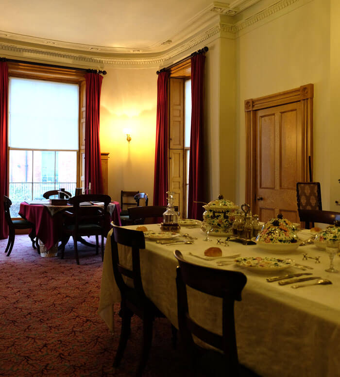 The dining room is warm and welcoming