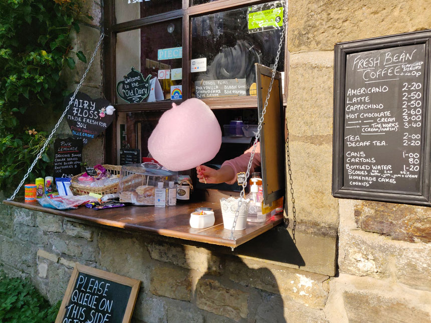 The Old Dairy Tearoom's takeaway hatch and their special fairy floss