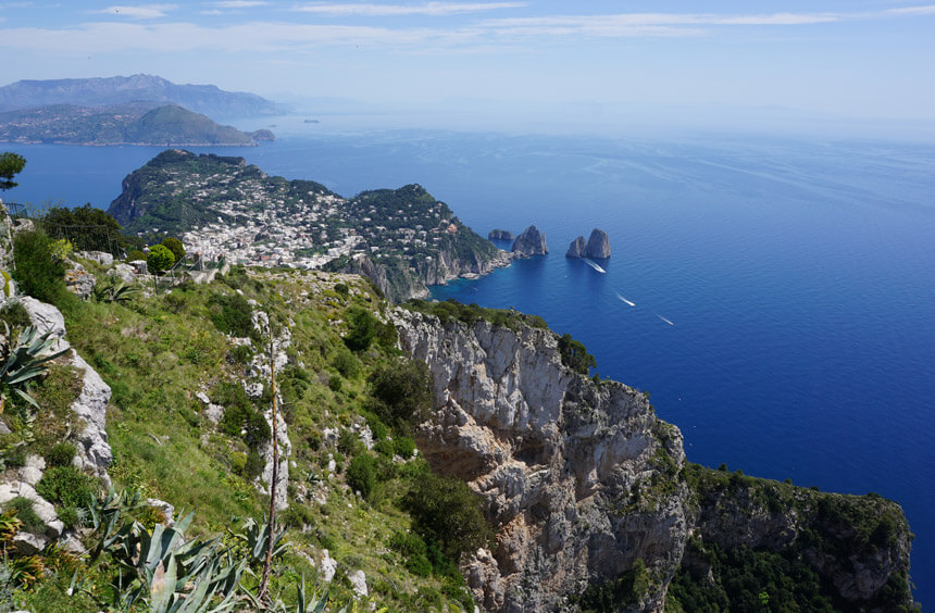 The view across to Sorrento and the Amalfi Coast from the top of Monte Solaro, the highest point on Capri