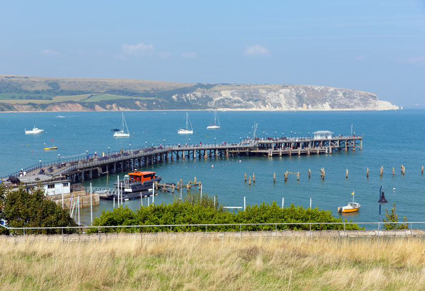 A view over the Jurassic Coast in Swanage. Swanage is a great place to stay on the Jurassic Coast.