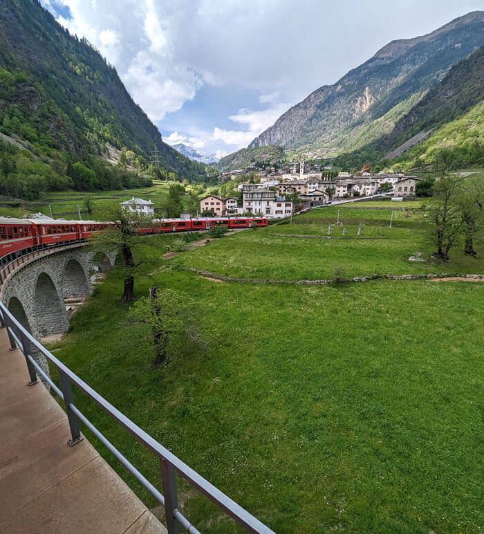 Descending on the Brusio spiral viaduct